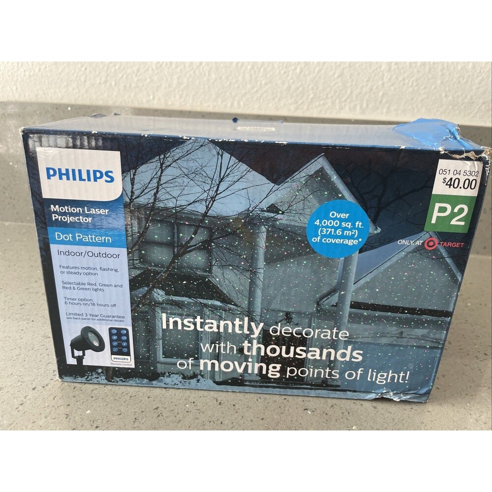 PHILIPS Motion Laser Projector Dot Pattern Red & Green Christmas Lights w/Remote